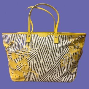 Henri Bendel Yellow and White Striped Tote Bag